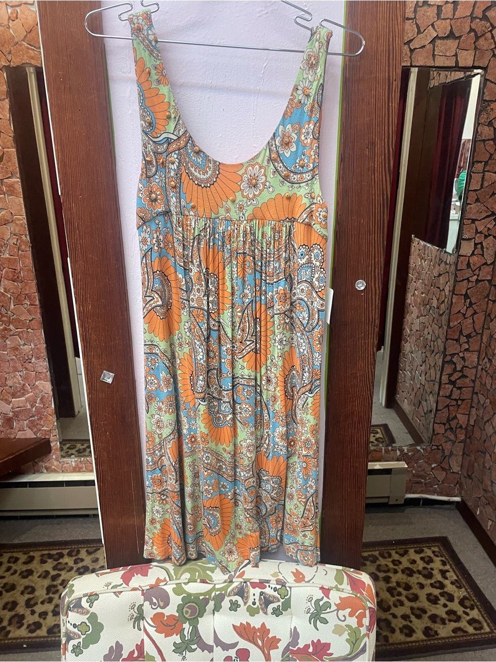 Betsey Johnson Orange and Aqua Floral Paisley Maxi Dress - Picture 4 of 10